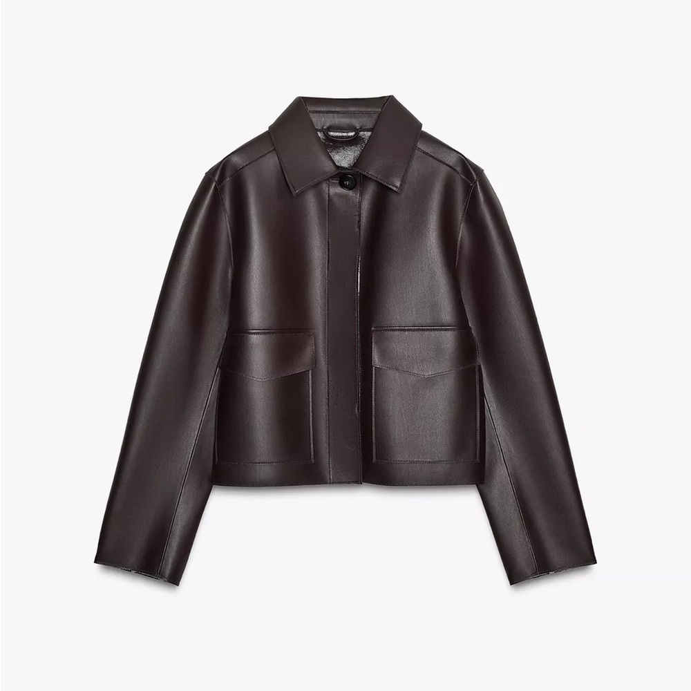 New Zara Faux leather cropped jacket in burgundy- large